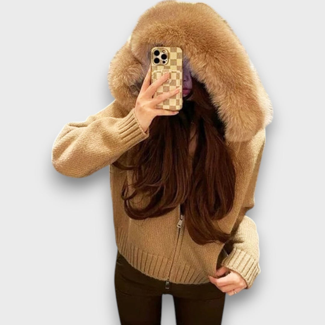 Maribelle | Knit Zip Jacket with Faux Fur Collar