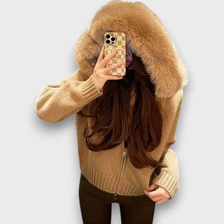 Maribelle | Knit Zip Jacket with Faux Fur Collar