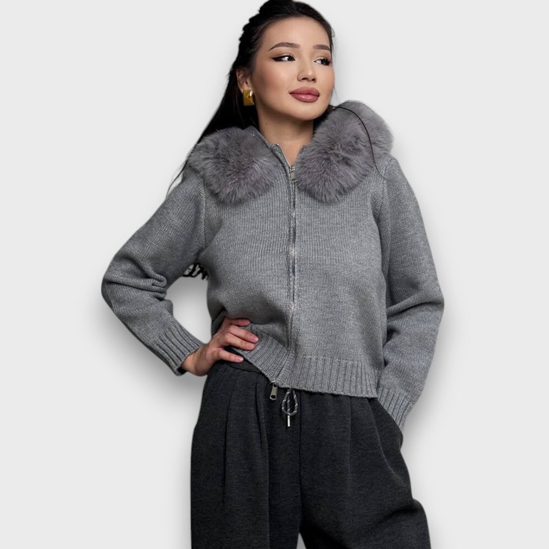 Maribelle | Knit Zip Jacket with Faux Fur Collar