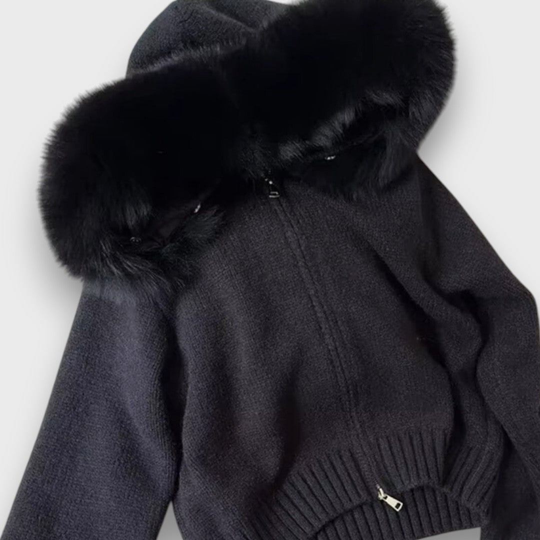 Maribelle | Knit Zip Jacket with Faux Fur Collar