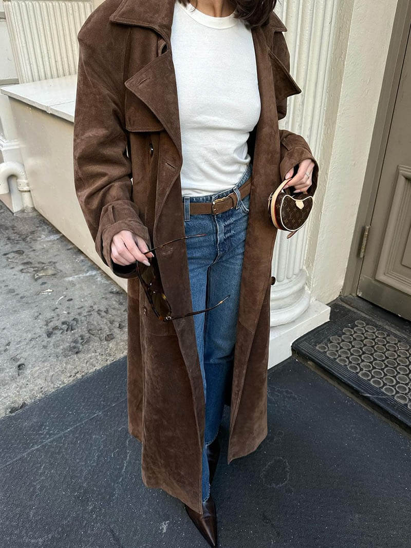 Sabrina | Faux Suede Trench Coat