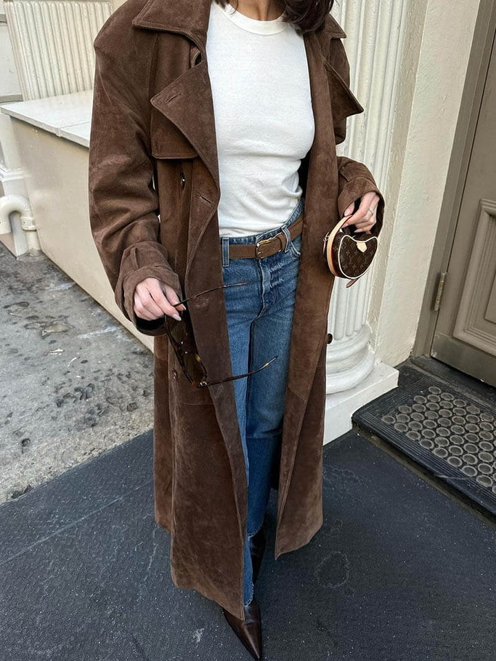 Sabrina | Faux Suede Trench Coat