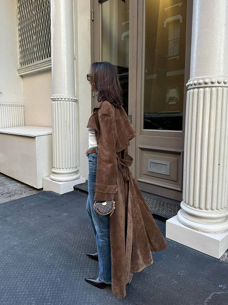 Sabrina | Faux Suede Trench Coat