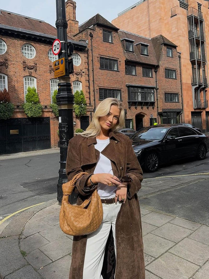 Sabrina | Faux Suede Trench Coat