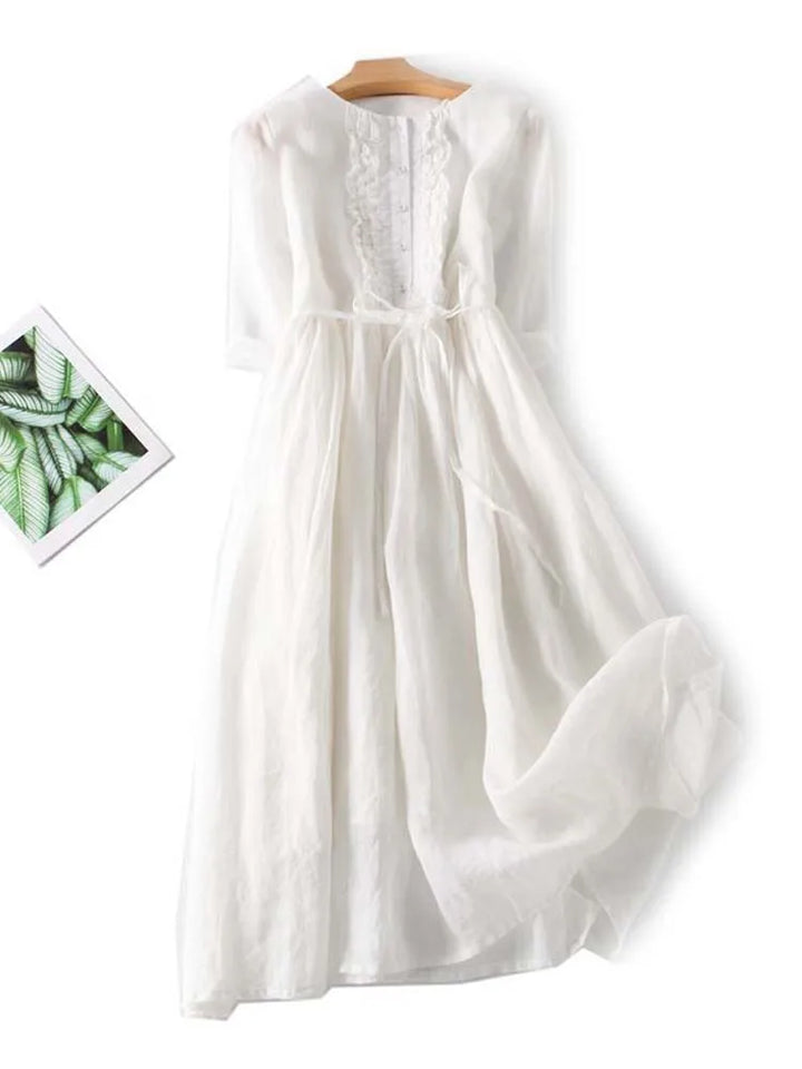 Selene | Retro-Inspired Women’s Dress with Round Neckline and Waist Tie