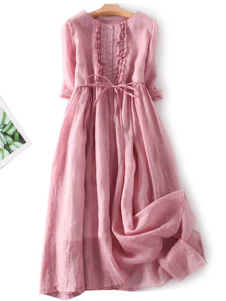 Selene | Retro-Inspired Women’s Dress with Round Neckline and Waist Tie