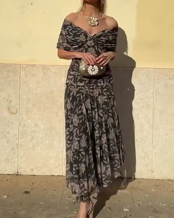 Kia | Off-the-Shoulder V-neck Gown