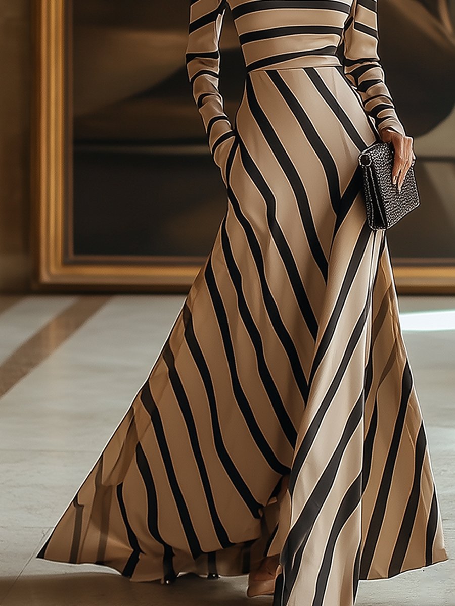 Lucia | Striped Maxi Dress with Long Sleeves