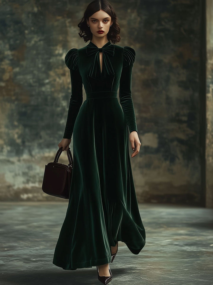Madison | Velvet Maxi Dress High Neck with Bow Detail