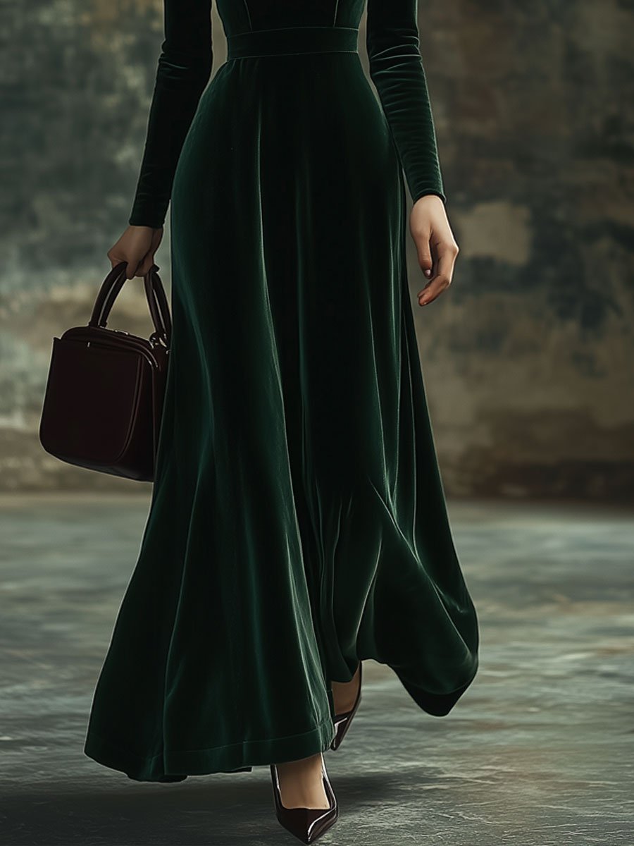 Madison | Velvet Maxi Dress High Neck with Bow Detail