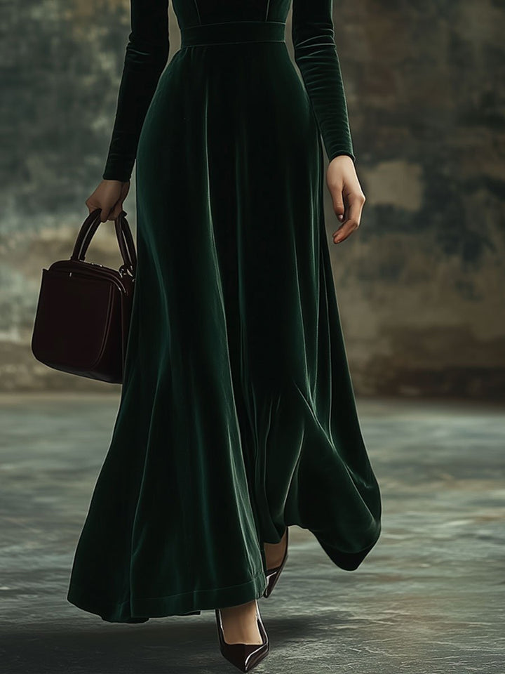 Madison | Velvet Maxi Dress High Neck with Bow Detail