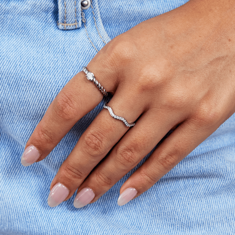 Lunara Crystal & Silver Wave Ring