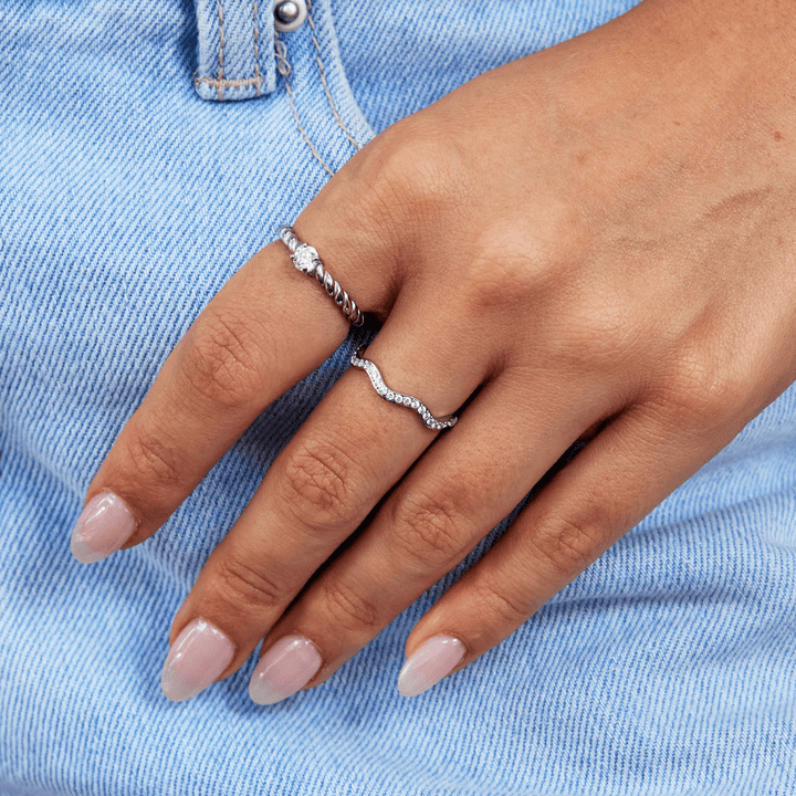 Lunara Crystal & Silver Wave Ring
